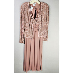 La Nuit Long Gown w/Long Sleeve Jacket- Pink Paisely Print - Size 10